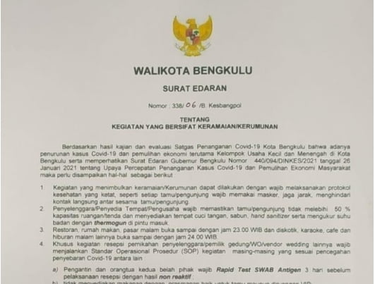 Pemkot Keluarkan SE Pesta Nikah Kewajibannya Patuhi Prokes
