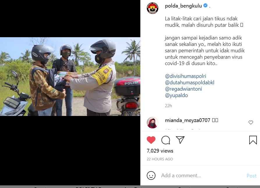 Polda Bengkulu Imbau Masyarakat Urungkan Niat Mudik