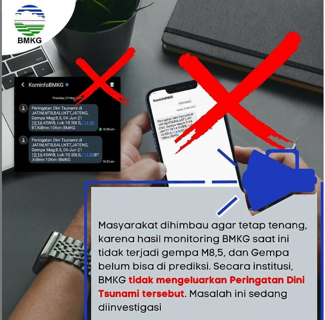 SMS Blast Perkiraan Gempa Magnitudo 8,5, BMKG: “Tidak Benar”