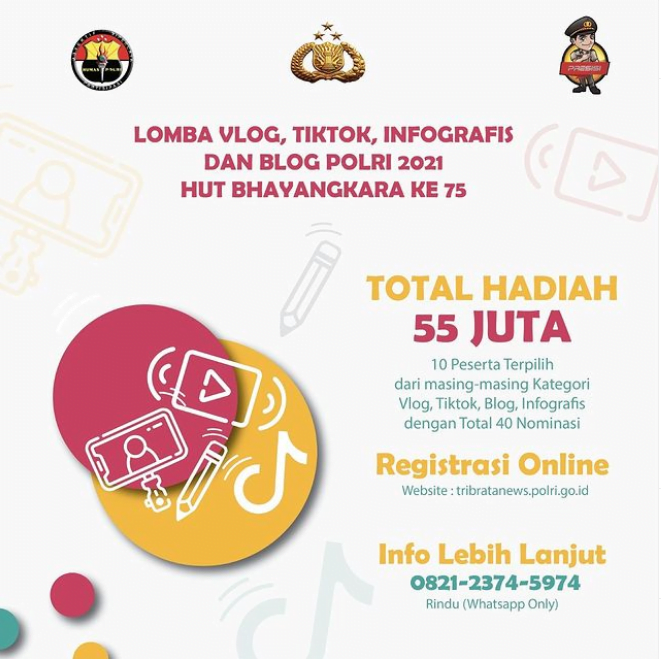 Sambut HUT Bhayangkara Ke-75, Polri Gelar Lomba Vlog, Tiktok, Infografis dan Blog