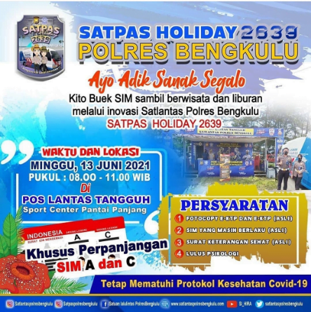 Perpanjang SIM Sambil Liburan, Satlantas Polres Bengkulu Dirikan Satpas di Sport Center