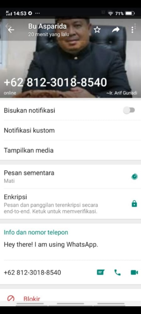 Waspada Penipuan! Akun WhatsApp Sekretaris Daerah Kota Bengkulu Dikloning