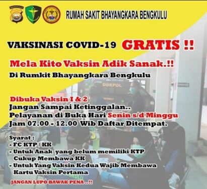 Ayo Datangi.. Vaksin Gratis di Rumah Sakit Bhayangkara