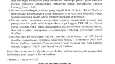 NasDem Nonaktifkan Ahmad Sahroni dan Nafa Urbach, Surya Paloh Minta Maaf ke Rakyat