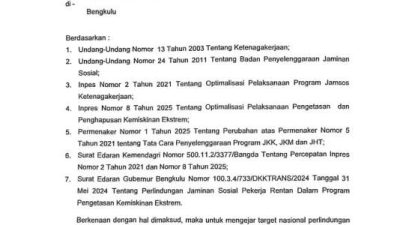 Pemprov Bengkulu Terbitkan Surat Edaran Perlindungan Pekerja Rentan