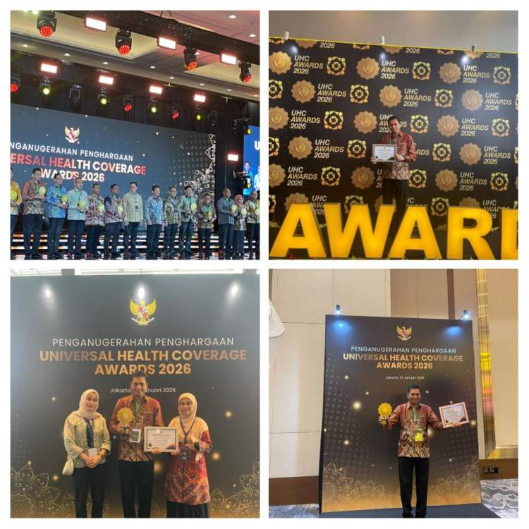 Bupati Rejang Lebong menerima UHC Awards 2026 kategori Madya dari BPJS Kesehatan di Jakarta