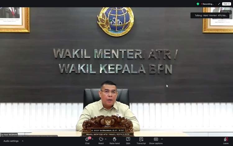 Wamen ATR Ossy Dermawan menjadi narasumber dalam Webinar Nasional MAPPI 2026 membahas sistem penilaian tanah nasional