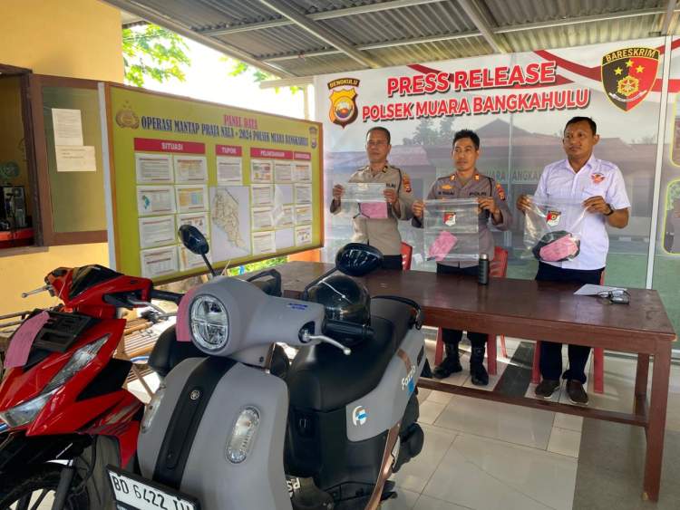 Polisi Muara Bangkahulu mengamankan dua residivis pencurian motor Honda Beat merah hitam di Kelurahan Beringin Raya, Kota Bengkulu.