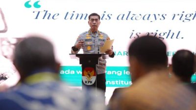 Peserta Pelatnas Polri dan KPK mengikuti pelatihan integritas dan anti korupsi di Auditorium ACLC Jakarta