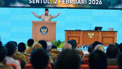 Presiden Prabowo Subianto memberikan arahan terkait Koperasi Merah Putih untuk petani dan nelayan di Rakornas 2026 Bogor