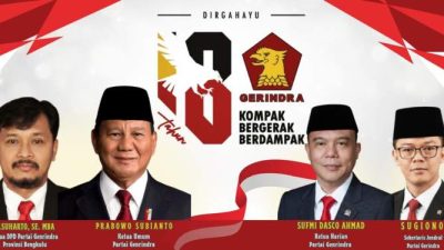 HUT ke-18, Gerindra Bengkulu Gerakkan Bakti Sosial dan Bersih Sampah