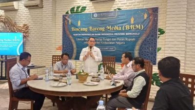 Kepala Perwakilan Bank Indonesia Bengkulu Wahyu Yuwana Hidayat saat bincang media membahas pemanfaatan limbah uang kertas menjadi energi listrik.