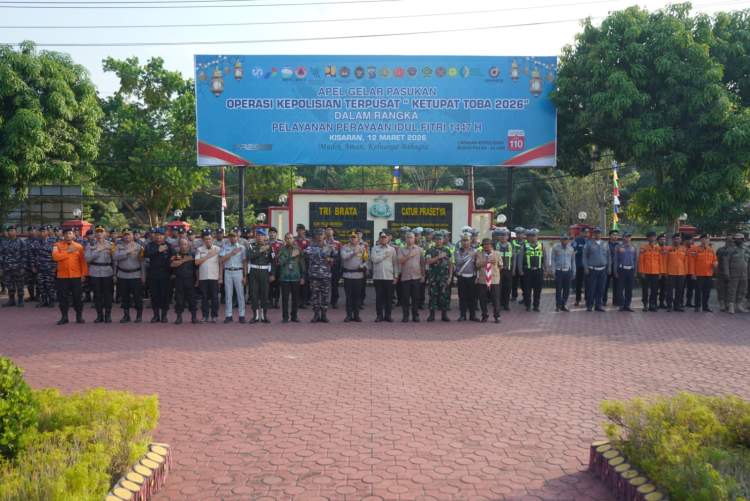 Apel Gelar Pasukan Operasi Ketupat Toba 2026 di Mapolres Asahan, dihadiri TNI, Polri, dan Forkopimda Asahan.