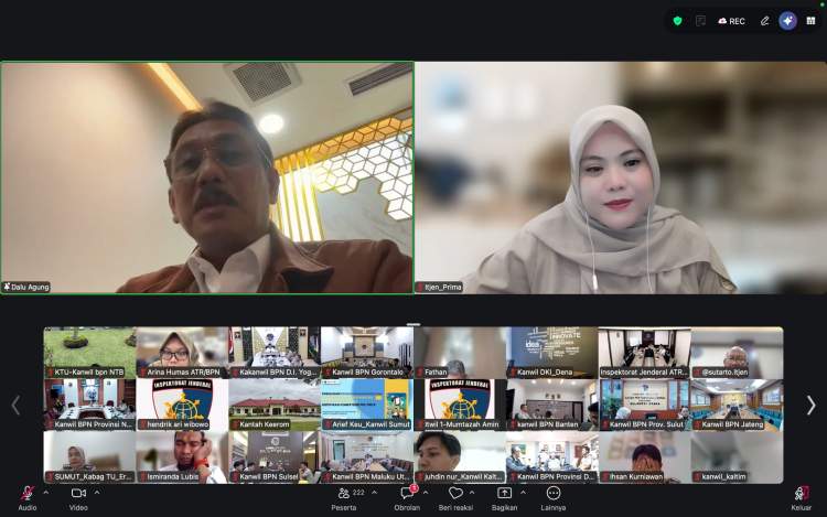 Webinar entry meeting audit kinerja ATR BPN 2026 yang diikuti seluruh jajaran secara daring