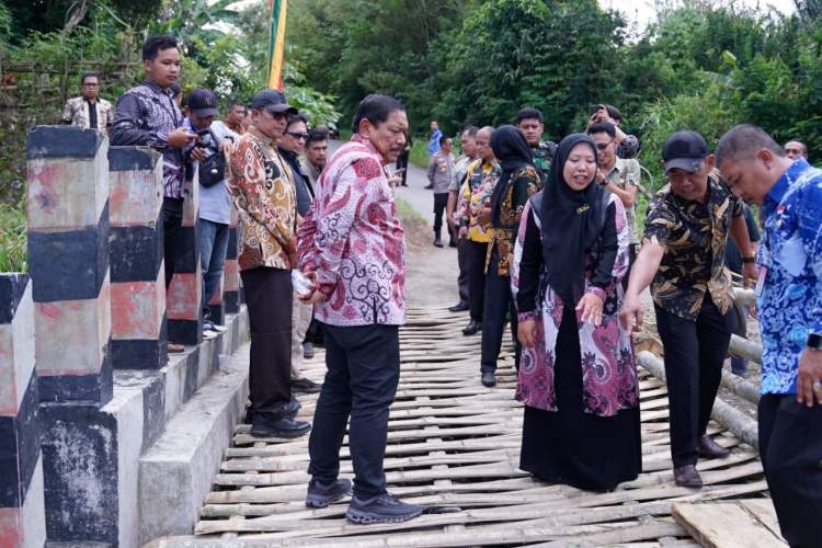 Wakil Gubernur Bengkulu Mian meninjau jembatan amblas di Desa Air Merah akibat banjir di Rejang Lebong
