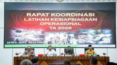 Wakil Gubernur Mian dan Brigjen TNI Jatmiko Aryanto pimpin rapat koordinasi kesiapsiagaan bencana megathrust di Aula Merah Putih Kantor Gubernur Bengkulu