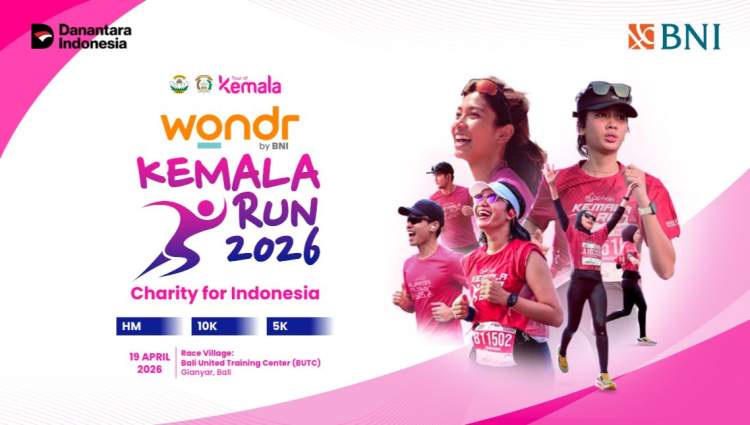 Ribuan peserta mengikuti lomba lari Kemala Run 2026 di kawasan pantai Gianyar Bali