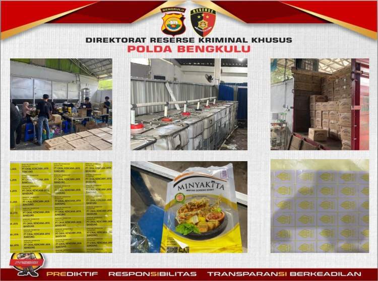 Polisi menyita kemasan minyak goreng ilegal bermerek Minyakita di Bengkulu
